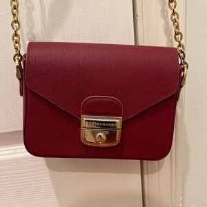 Longchamp Burgundy ( more red) Crossbody Bag with Gold Accents